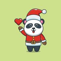 personnage de dessin animé mignon panda portant un costume de père noël vecteur