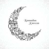 dessin à la main décoratif ramadan kareem lune croquis conception de cartes vecteur