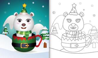 livre de coloriage avec un mignon ours polaire personnages de noël avec un bonnet et une écharpe dans la coupe du lutin vecteur