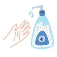 se laver les mains, désinfecter. notion de désinfection. mains à l'aide d'un distributeur de gel désinfectant pour les mains. le concept de protection contre covid-19 ou coronavirus. Lavez-vous les mains. illustration vectorielle