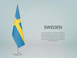 Suède drapeau suspendu sur le stand. modèle de bannière de conférence vecteur