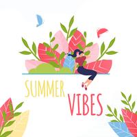 Texte de Summer Vibes et composition de femme au repos vecteur