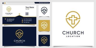 logo de l'église avec style d'art en ligne point et modèle de conception de carte de visite, religion, modèle, vecteur premium