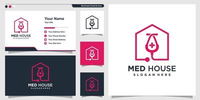 logo de maison médicale avec style d'art en ligne et modèle de conception de carte de visite vecteur premium