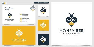 logo d'abeille avec concept de contour infini et conception de carte de visite vecteur premium
