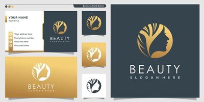 logo beauté avec style doré pour les femmes et modèle de conception de carte de visite, vecteur premium