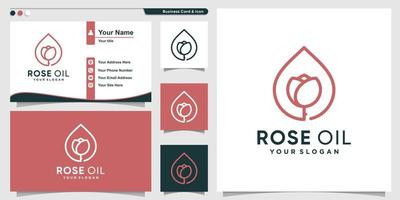 logo d'huile de rose avec style d'art en ligne simple et cool et modèle de conception de carte de visite vecteur premium