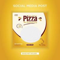 menu de nourriture et délicieuse pizza bannière de médias sociaux vecteur