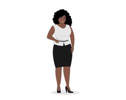 jolie femme d'affaires noire potelée debout dans des vêtements de bureau élégants. femme d'affaires afro-américaine en surpoids plus corps de taille. bodypositive femme réussie. curvy graisse adulte fille vecteur eps