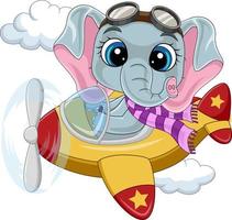 dessin animé bébé éléphant aux commandes d'un avion vecteur