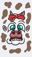 visage de vache dessin animé mignon avec une expression confuse. fond d'écran de vecteur affiche.