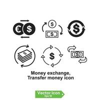 échange d'argent, icône de transfert d'argent. argent et icône de paiement, symbole isolé sur fond blanc, illustration vectorielle vecteur