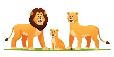 ensemble d'illustration de dessin animé de famille de lion vecteur
