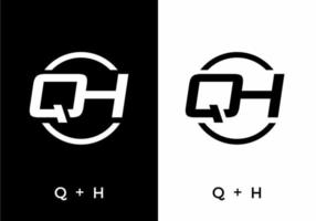 couleur noir et blanc de la lettre initiale qh vecteur