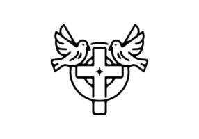croix et oiseau dessin au trait tatouage noir et blanc