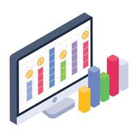 une icône de rapport graphique en ligne en téléchargement vectoriel isométrique