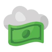 icône de financement cloud dans un style modifiable, nuage avec billet de banque vecteur
