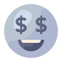 emoji yeux dollar heureux, vecteur plat