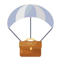icône de voyage d'affaires, portefeuille avec parachute vecteur