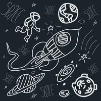dessin écriture doodle de la planète étoile et de l&#39;espace vecteur
