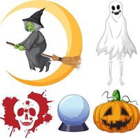 thème halloween avec fantôme et sorcière vecteur