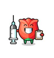 mascotte illustration de rose en tant que médecin vecteur