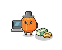 mascotte illustration de citrouille en tant que pirate informatique vecteur