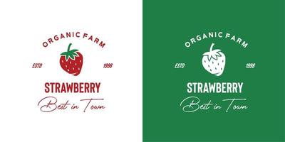 illustration graphique vectoriel de fraise fraîche rouge de la ferme biologique meilleur produit en ville bon pour la fraise logo vintage ferme produit biologique fruits marché de détail épicerie