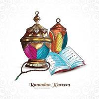 main dessiner des lampes arabes ramadan kareem fond de carte de voeux vecteur