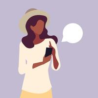 jeune femme afro utilisant un smartphone vecteur