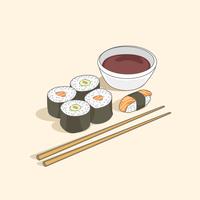 Variétés de sushis à la sauce de soja et baguettes vecteur