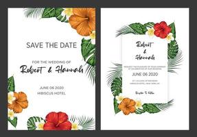 invitation de mariage avec environnement de feuilles tropicales vecteur