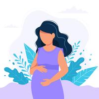 Femme enceinte avec nature feuilles. vecteur