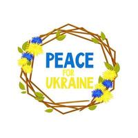 cadre ukrainien de bâtons avec des fleurs texte paix pour l'ukraine avec deux couleurs bleu et jaune en style cartoon. éléments pour la conception. . illustration vectorielle vecteur