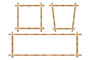 ensemble de cadres en bambou en style cartoon isolé sur fond blanc. bannière vide, bordure en bois naturel, bâtons avec illustration vectorielle de corde. illustration vectorielle