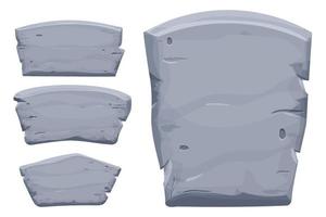 ensemble de tablette de pierre, bannière rock avec éléments fissurés en style cartoon isolés sur fond blanc. cadre gris, bloc de blocs pour les jeux d'interface utilisateur. illustration vectorielle vecteur