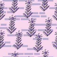 contour doodle fleurs motif sans couture avec silhouette violette et rectangles sur fond rose vecteur