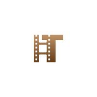 lettre t avec modèle de conception de logo d'icône de bande de film vecteur