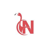 lettre n avec flamingo oiseau icône logo vecteur