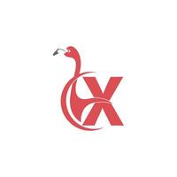 lettre x avec flamingo oiseau icône logo vecteur