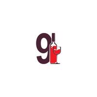 numéro 9 avec vecteur de logo icône bouteille de vin