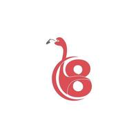 numéro 8 avec modèle vectoriel de logo d'icône d'oiseau flamingo