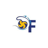 le logo de la lettre f et le volley-ball frappent dans les vagues de l'eau vecteur