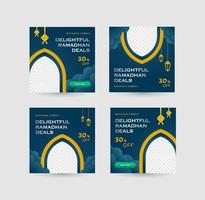 promotion de publication sur les médias sociaux pour la vente du ramadan sertie d'élégantes couleurs dégradées de bleu et d'or avec un espace vide pour l'image