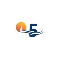 logo numéro 5 avec modèle d'icône de paysage océanique vecteur
