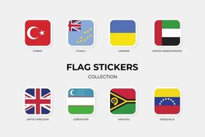 autocollants de drapeau de la turquie, tuvalu, ukraine, émirats arabes unis, royaume uni, ouzbékistan, vanuatu, venezuela vecteur