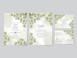 cartes d'invitation de mariage feuilles de verdure vecteur