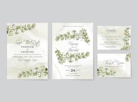 cartes d'invitation de mariage feuilles de verdure vecteur