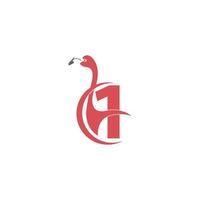 numéro 1 avec flamingo oiseau icône logo vecteur