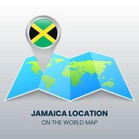 icône de localisation de la jamaïque sur la carte du monde, icône de broche ronde de la jamaïque vecteur